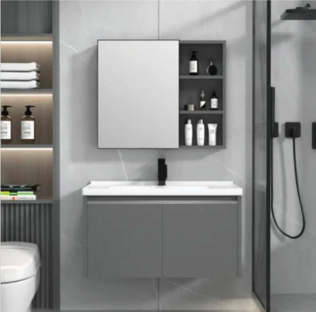 MUEBLE P/ BAÑO EN ALUMINIO 80X48 CM C/ ESPEJO LED 75X65 CM C/ GRIS REF. REV-012 / 1205D-80B VONANMAX