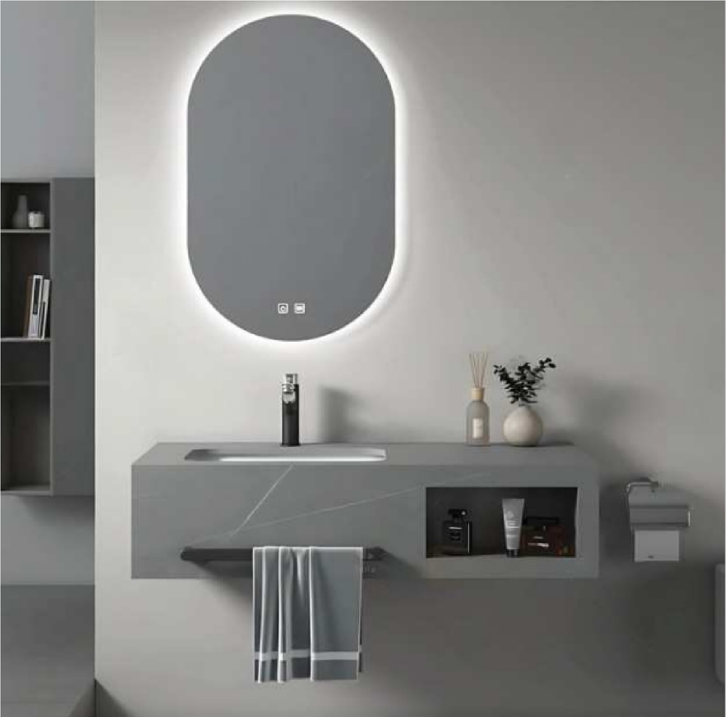 MUEBLE P/ BAÑO EN ALUMINIO 80X50X30 CM C/ ESPEJO LED 50X80 CM C/ GRIS REF REV-035 / D3-80 VONANMAX