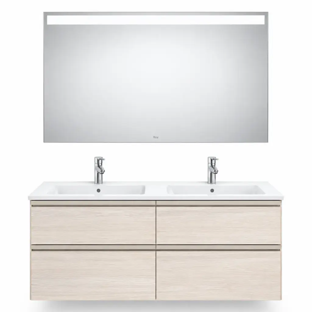 MUEBLE P/ BAÑO EN MDF 120 X 46 X 86CM C/ ESPEJO 120CM SERIE GAP ROBLE BEIGE 220V REF.ROMUE0043 NOVA