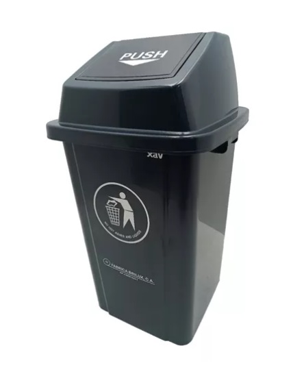 PAPELERA CUADRADA PUSH DE 60 LTS PLASTICA COLOR GRIS OSCURO 53X38X38CM REF. 141419 MARCA BRILUX