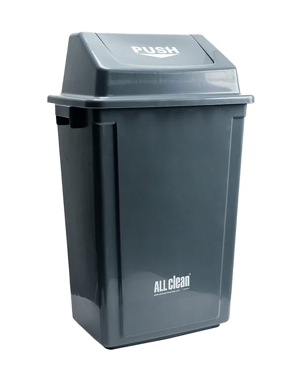 PAPELERA RECTANGULAR TAPA PUSH 60 LT PLASTICA GRIS OSCURO 45,5 X 32 X 74 CM REF. NJ-HQ-60A ALL CLEAN