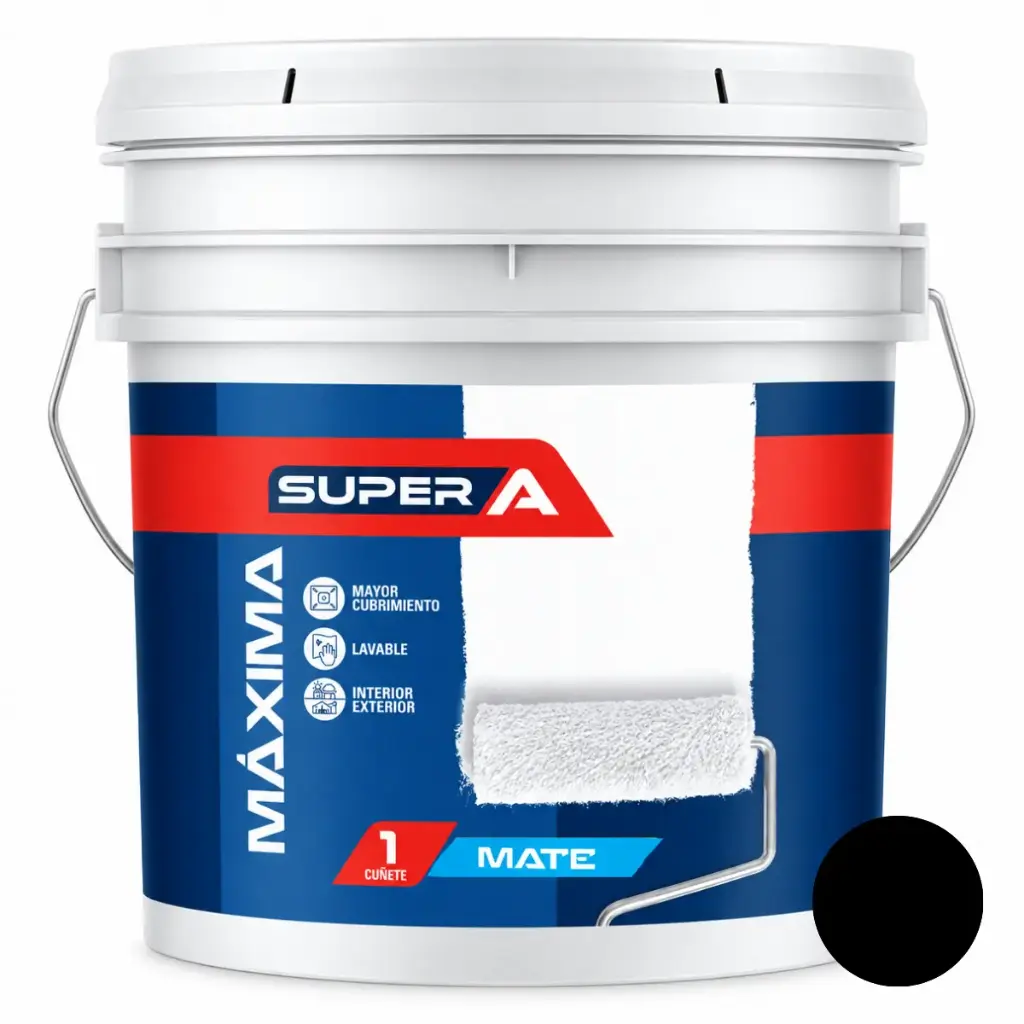 PINTURA CAUCHO MAXIMA PARA INTERIOR CLASE "A" COLOR NEGRO MATE 1 CUÑETE REF. 0602013 SUPER A