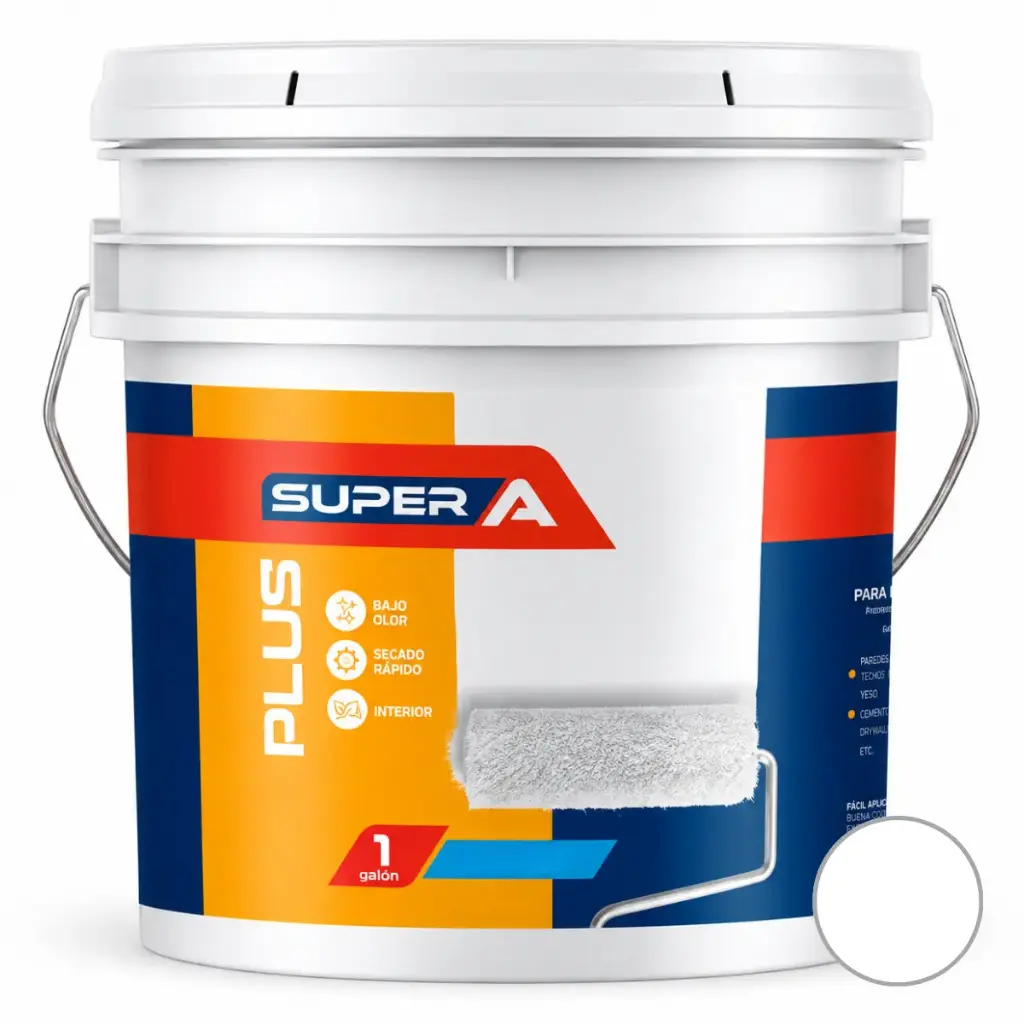 PINTURA CAUCHO PLUS PARA INTERIOR CLASE B SATINADO COLOR BLANCO 1 CUÑETE REF 100202006 MARCA SUPER A