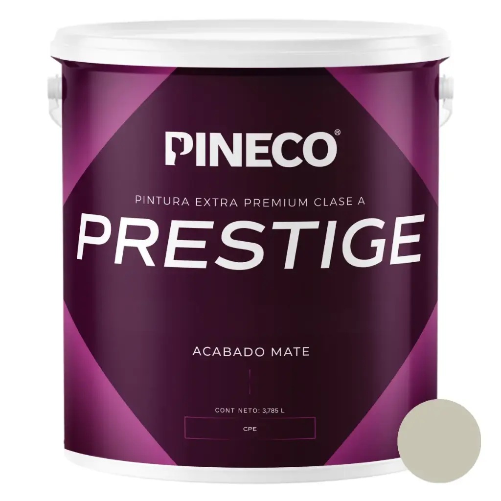 PINTURA DE CAUCHO MATE PRESTIGE INT. CLASE AAA 1 GL COLOR GREIGE MATE REF. PRS1661A1G MARCA PINECO