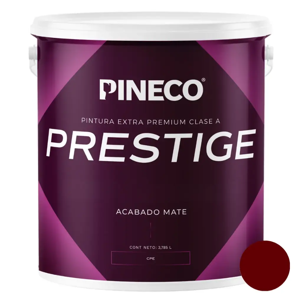 PINTURA DE CAUCHO MATE PRESTIGE INT. CLASE AAA 1 GL COLOR VINOTINTO MATE REF. PRS970A1G MARCA PINECO