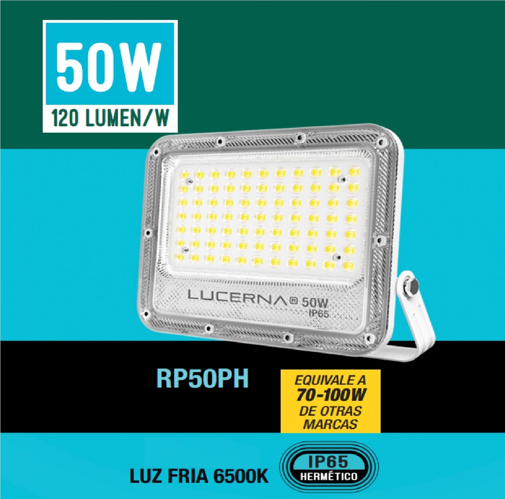 REFLECTOR LED EXTRA PLANO 50 W COLOR BLANCO 6500 K IP65 MULTV 90-277V REF. RP50PH MARCA LUCERNA