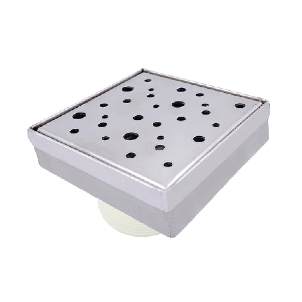 REJILLA CUAD. / DESAGUE 4" X 4" INOX 304 AGUJEROS REDONDOS C/ SATINADO P/TUBO 2" REF. REJ-610 UNIQUE