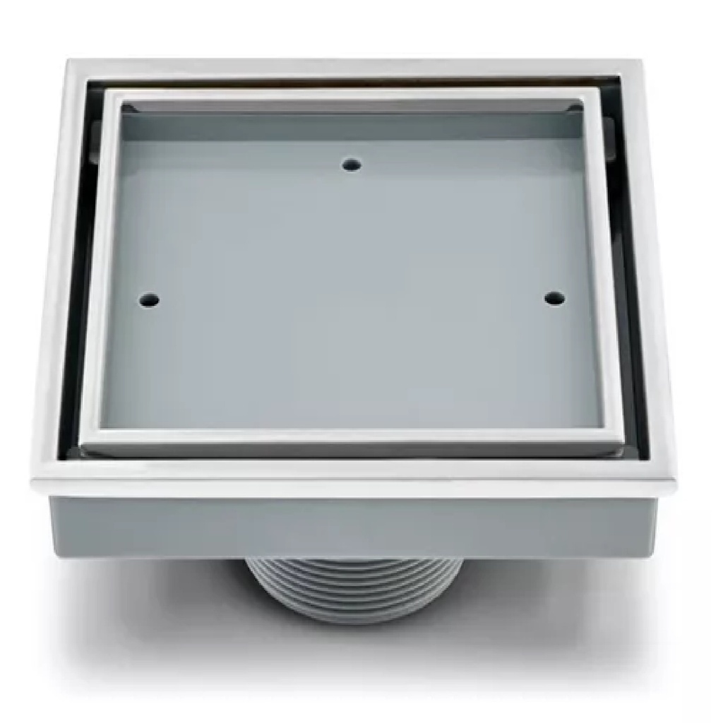REJILLA CUAD/ DESAGUE 4" X 4" INOX 304 P/ INSERTO BALDOSA CROM. PULIDO P/TUBO 2 1/2" REJ-654 UNIQUE/048844