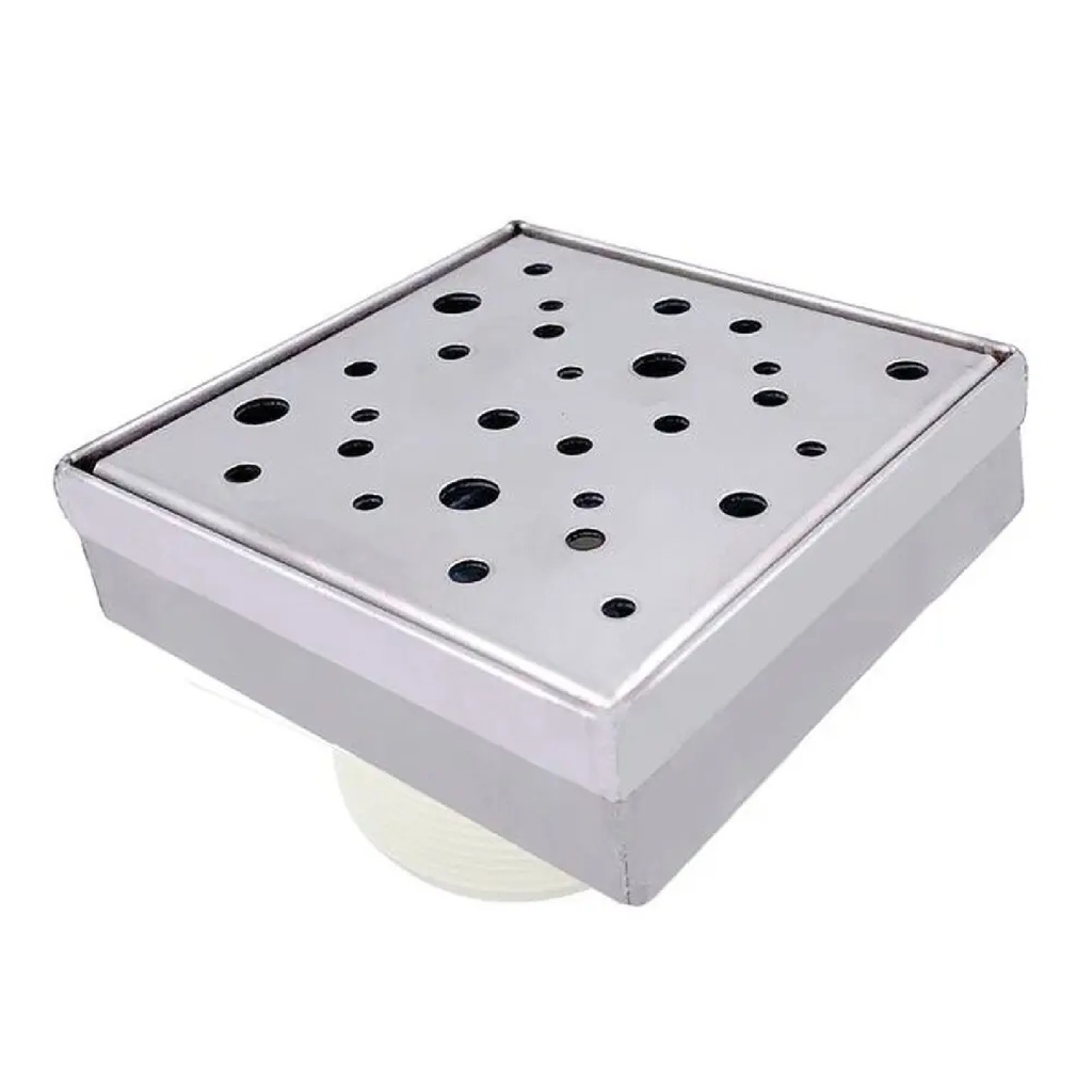 REJILLA CUAD. / DESAGUE 6" X 6" INOX 304 AGUJEROS REDONDOS C/ SATINADO P/TUBO 2" REF. REJ-611 UNIQUE