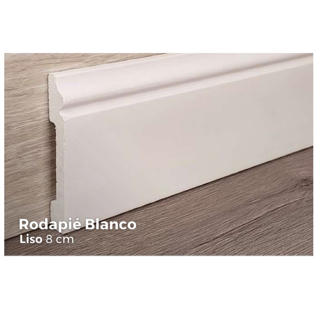 RODAPIE / ZOCALO PARA PISOS SPC CLICK BLANCO LISO 8 CM X 2,40 MTS ESP. 13 MM REF. JX06-W EXTREME