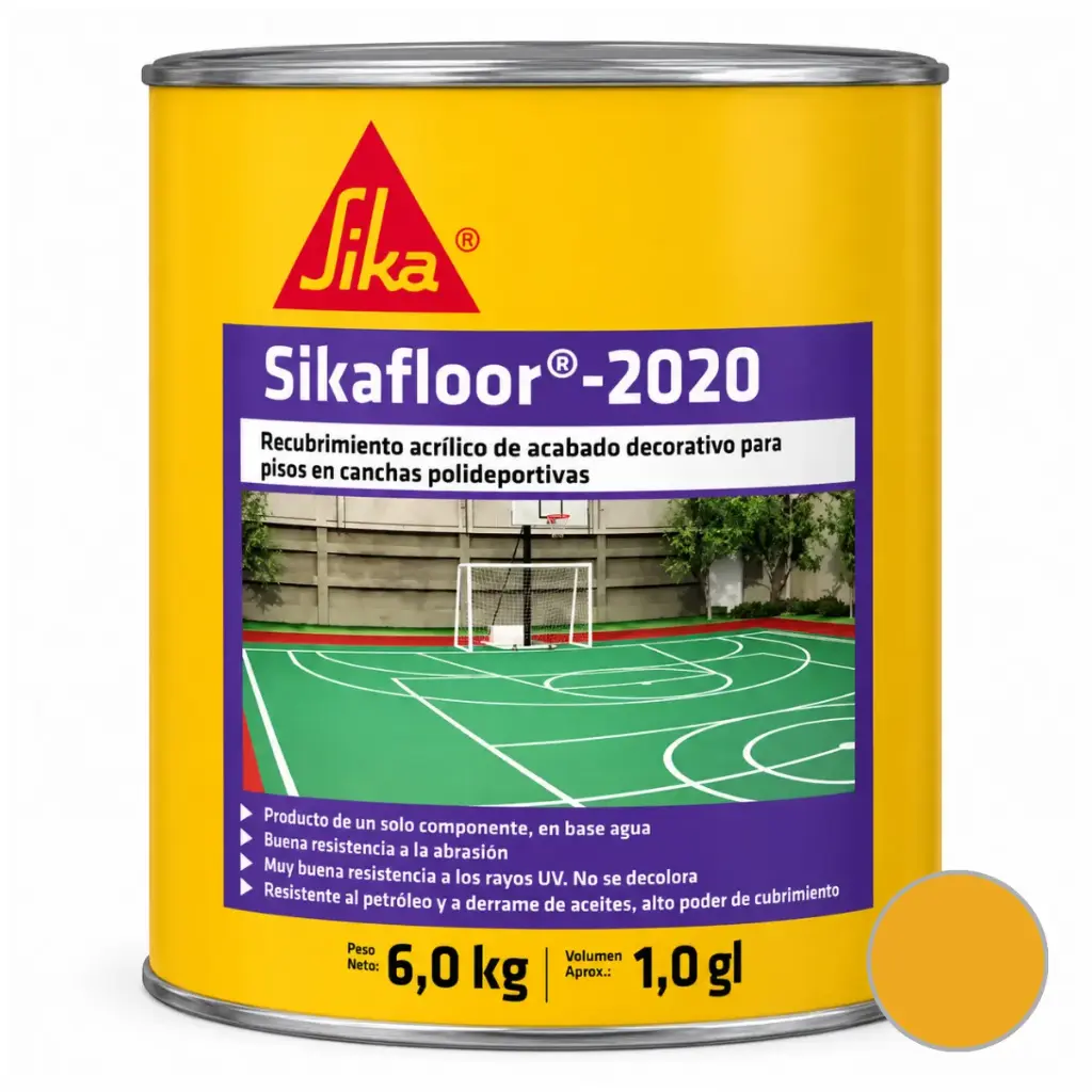 SIKAFLOOR 2020 VE PINTURA PARA CANCHA (1 GALON / 4,5 KG) COLOR AMARILLO REF. 621649 SIKA