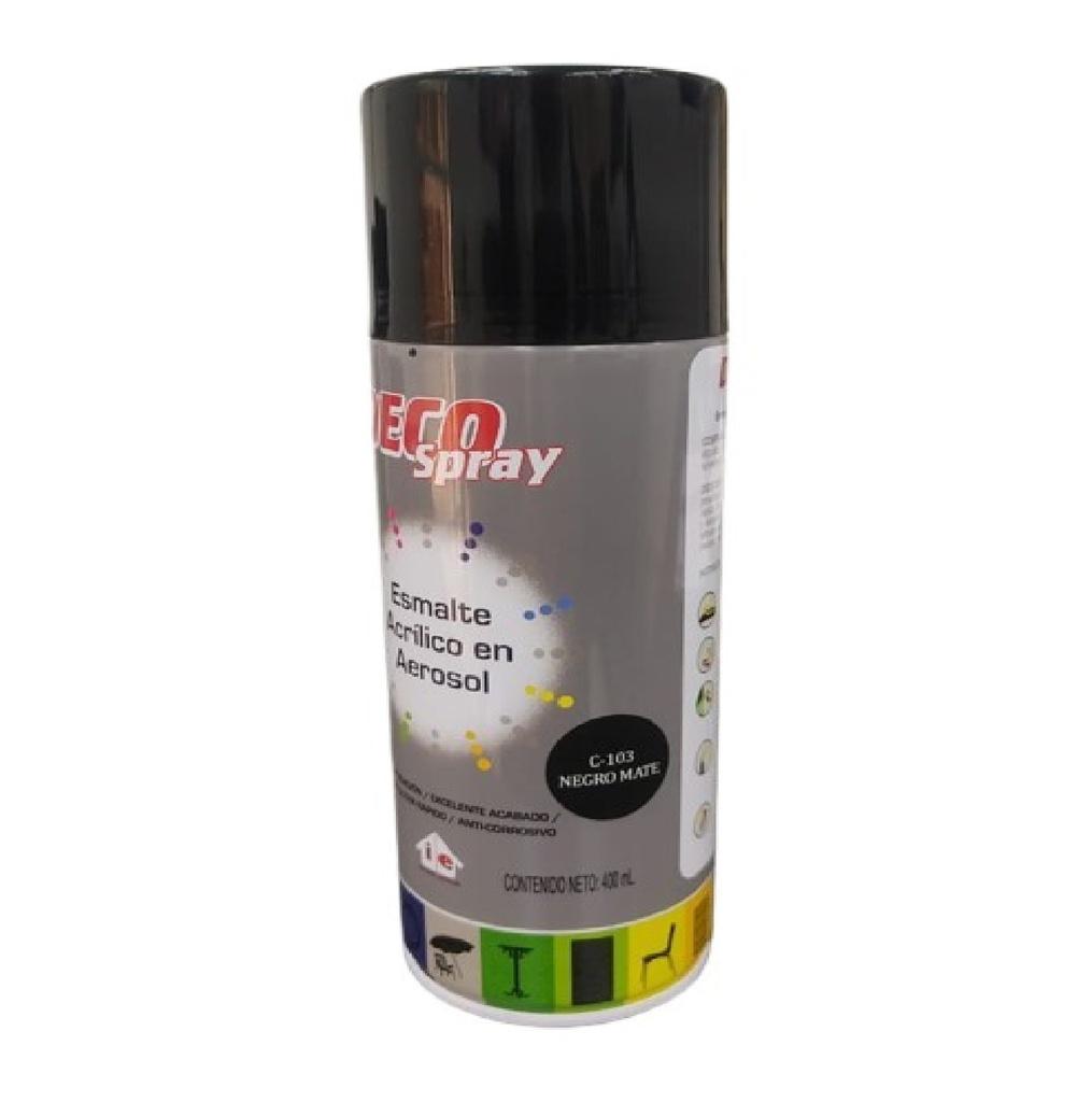 SPRAY AERESOL ESMALTE COLOR NEGRO MATE DE 400 ML DECO SPRAY REF 921030 / C-103 MARCA CERDEX