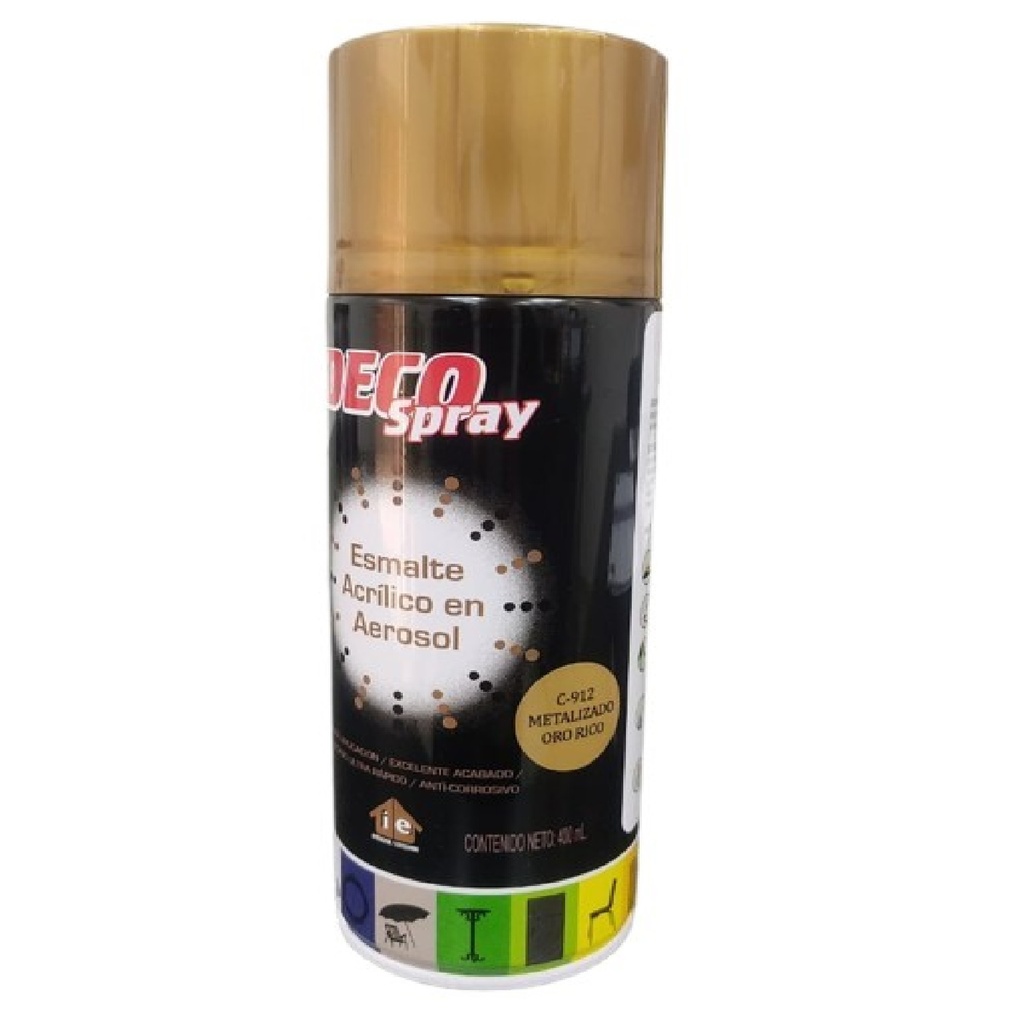 SPRAY AERESOL ESMALTE COLOR ORO RICO METALIZADO DE 400 ML DECO SPRAY REF 929128 / C-912 MARCA CERDEX