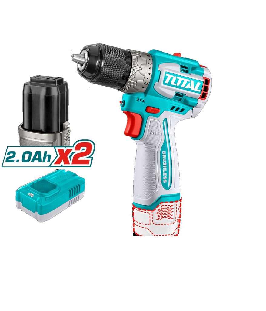TALADRO INALAMBRICO 1/2" 16 V 2BAT + CAR. 2000 RPM REF. UTOSLI240786 MARCA TOTAL TOOLS