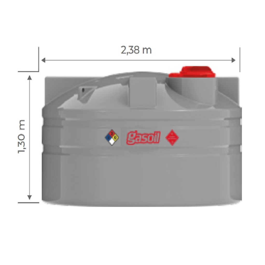 TANQUE DE GASOIL CAP. 5.700 LTS MOD. JUMBO TANQUE (1.30 X 2.38 MTS) GRIS REF. JTG5.7 MARCA RESINCA