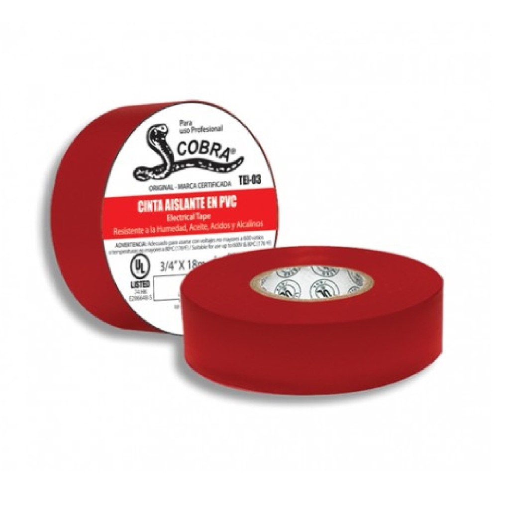 TAPE O CINTA ELECTRICA DE VINIL COLOR ROJO 3/4" X 18 MTS COBRA REF. TEI-03 / 010377 MARCA FERMETAL