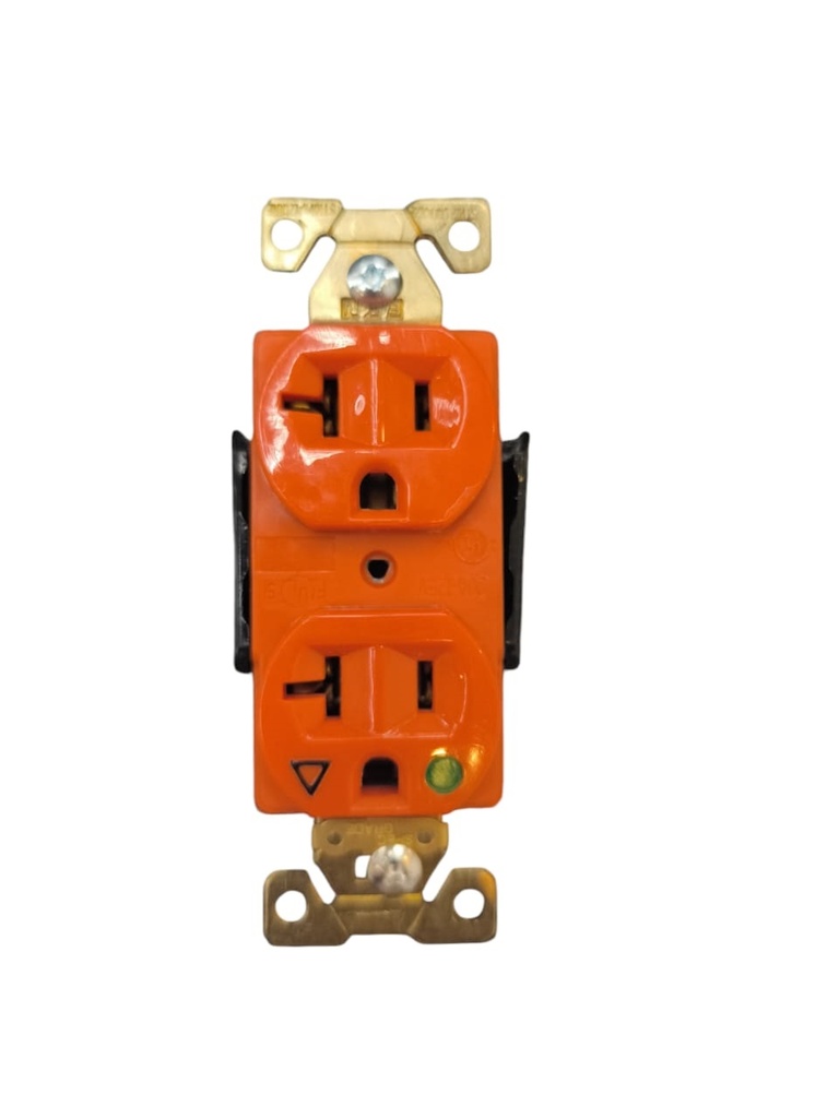 TOMA CORRIENTE 270 DOBLE HOSPITALARIO 20 AMP 125 V SIN TAPA COLOR NARANJA REF- IG8300RD EATON
