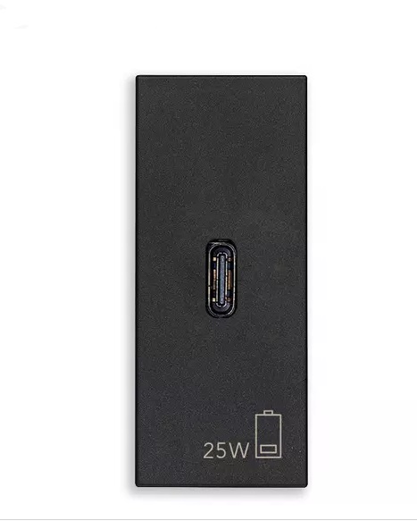 TOMA USB TIPO C 1 PUERTO DE ALIMENTACION 25W 1 MOD SERIE LINEA NEGRO REF 30292.C25G MARCA VIMAR