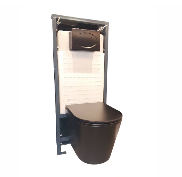 WC SUSPENDIDO / AEREO C/ TAZA TAPA + PLACA DES + TANQUE DESCARGA PARED NEGRO KU053EUQ3 MARCA KUBO