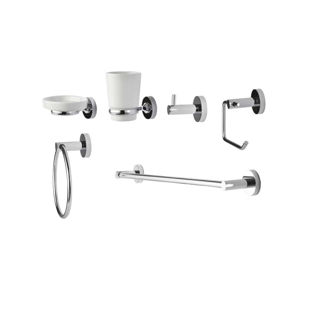 ACCESORIOS DE BAÑO 6 PZAS ( ACABADO CROMADO ) REDONDO SERIE MOON REF. M2162 MARCA MHILER