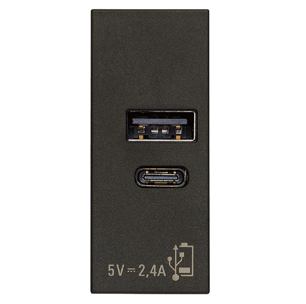 TOMA USB A+C (TACO) DE ALIMENTACION 15W2.4 A 5V 1 MOD NEGRO SERIE LINEA REF. 30292.AC.15.G MARCA VIMAR