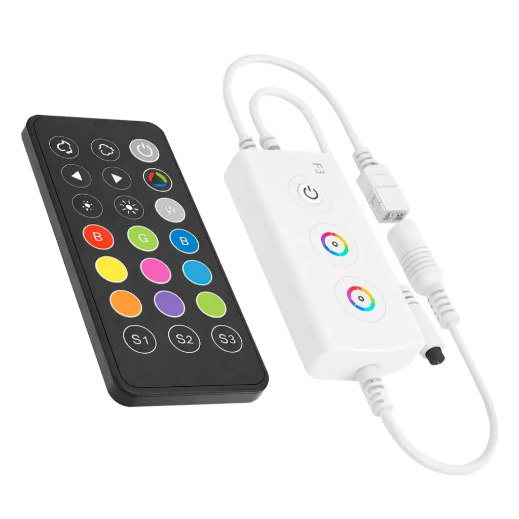 CONTROLADOR LED RGB 3 BOTONES+ WIFI+ INFRARROJO P/CINTA LED 24V C/CONTROL REF.F3-D(WT)+RC3 HEA LIGHT
