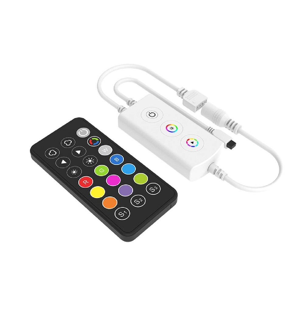CONTROLADOR LED RGB 3 BOTONES+ WIFI+ INFRARROJO P/CINTA LED 24V C/CONTROL REF.F3-D(WT)+RC3 HEA LIGHT