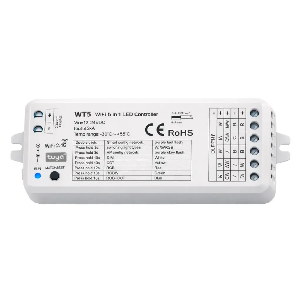 CONTROLADOR LED 5 EN 1 WIFI Y RF WT5 PARA CINTA LED 12 - 24 VDC REF.WT5 MARCA HEA LIGHT