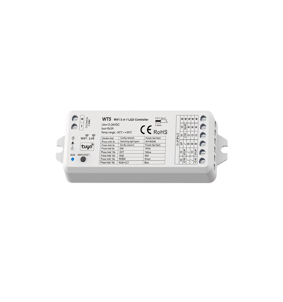 CONTROLADOR LED 5 EN 1 WIFI Y RF WT5 PARA CINTA LED 12 - 24 VDC REF.WT5 MARCA HEA LIGHT