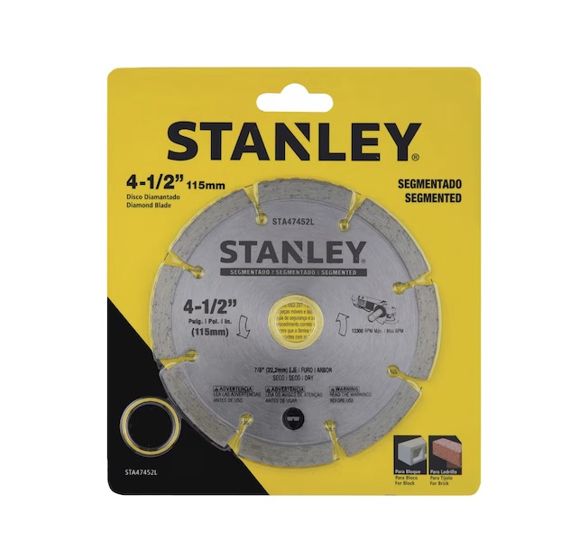 DISCO DE DIAMANTE CORTE SEGMENTADO 4 1/2" BLOQUE / LADRILLO REF. STA47452L DIS-763 MARCA STANLEY