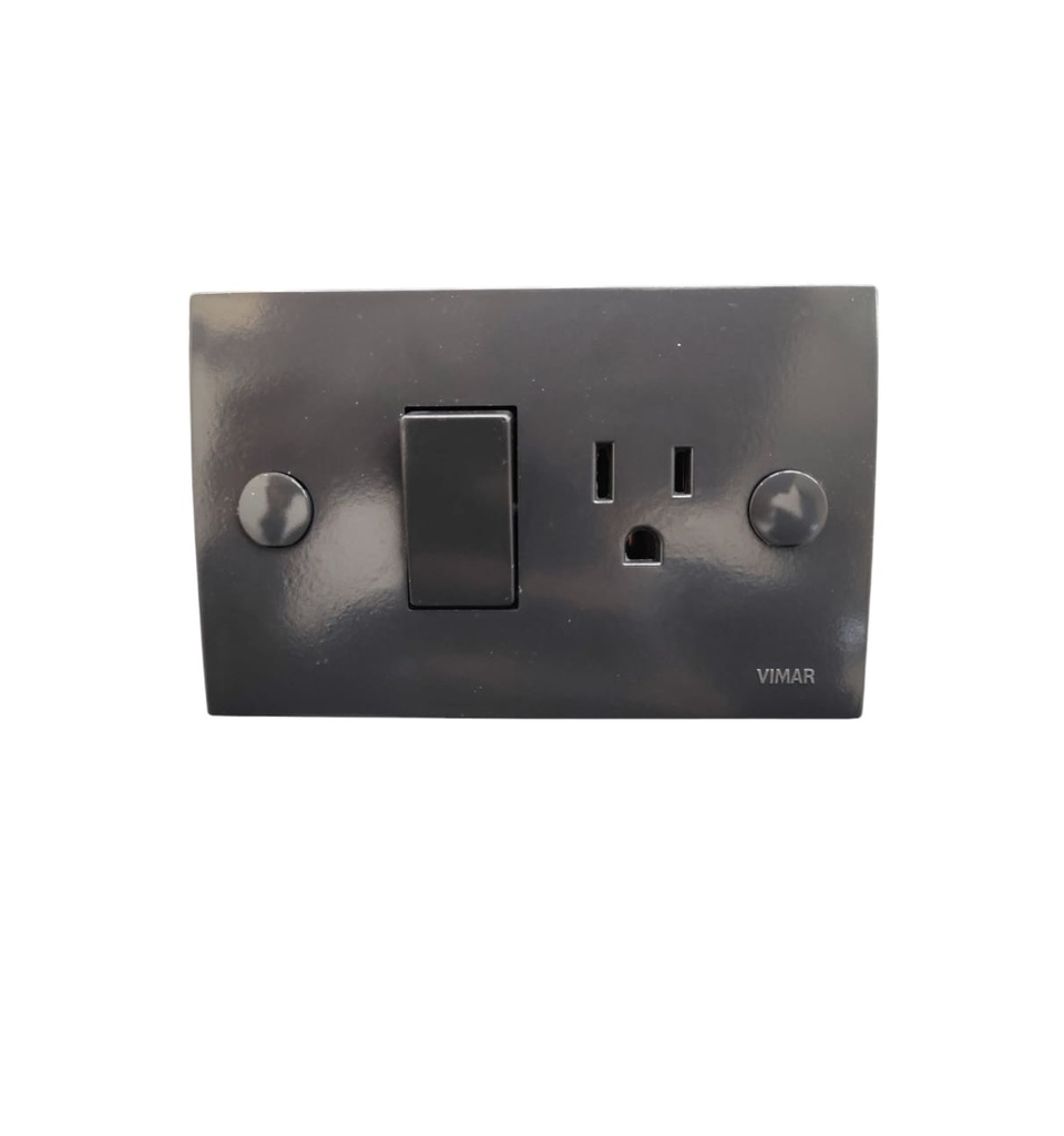 INTERRUPTOR 1P 10 AX + TOMA CORRIENTE 2P + TIERRA 15A 120V REF. 06074.G BLOCK GRIS ANTRACITA VIMAR
