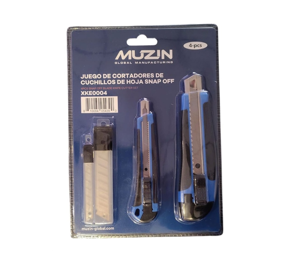 JUEGO DE CUCHILLAS / EXACTOS SNAP OFF 4 PZS (2 CORTADORES / 2 REP. CUCHILLA) REF.XKE0004 MARCA MUZIN