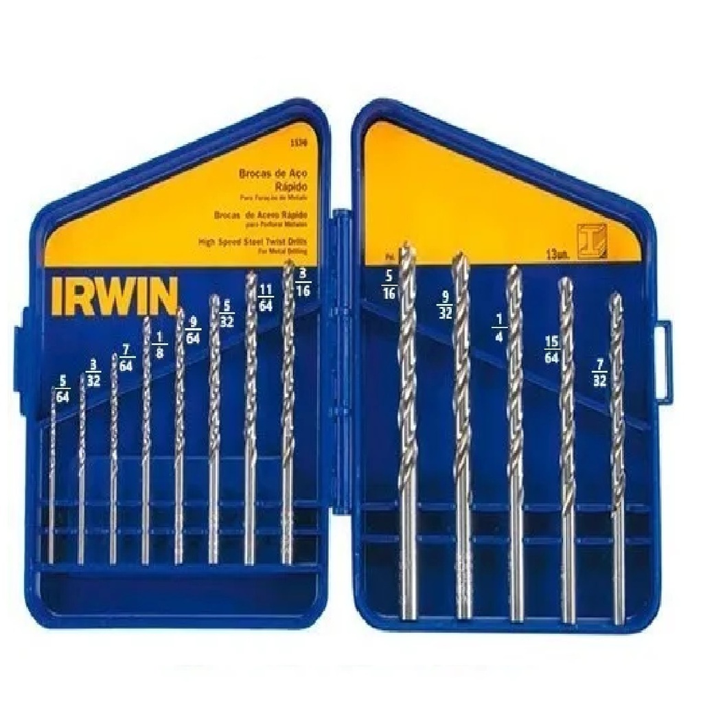 JUEGO MECHAS / BROCA ACERO RAPIDO P/METAL 13 PZS 5/64" A 5/16 REF: 1530 / 21038 / 011218 MARCA IRWIN