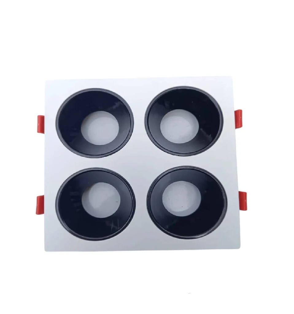 LAMPARA SPOT FIJO CUADRO 4 DICROICOS C/BLANCO-NEGRO BRILLANTE SIN SOCATE REF. LUM-1128 MARCA LUMIND