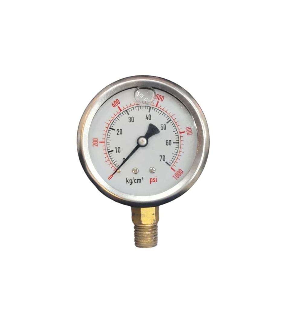MANOMETRO DE GLICERINA 2 1/2" DE 0 - 1000 PSI / 0 - 70 KG/CM2 CONECTOR 12MM REF. 202136 MARCA NUSAC