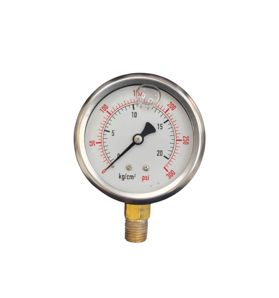 MANOMETRO DE GLICERINA 2 1/2" DE 0 - 300 PSI / 0 - 20,3 KG/CM2 CONECTOR 12MM REF. 202124 MARCA NUSAC