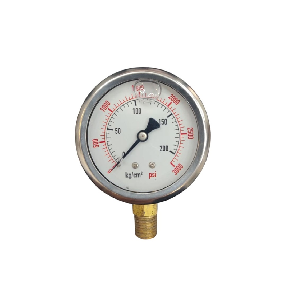 MANOMETRO DE GLICERINA 2 1/2" DE 0 - 3000 PSI / 0 - 223 KG/CM2 CONECTOR 12MM REF. 202142 MARCA NUSAC
