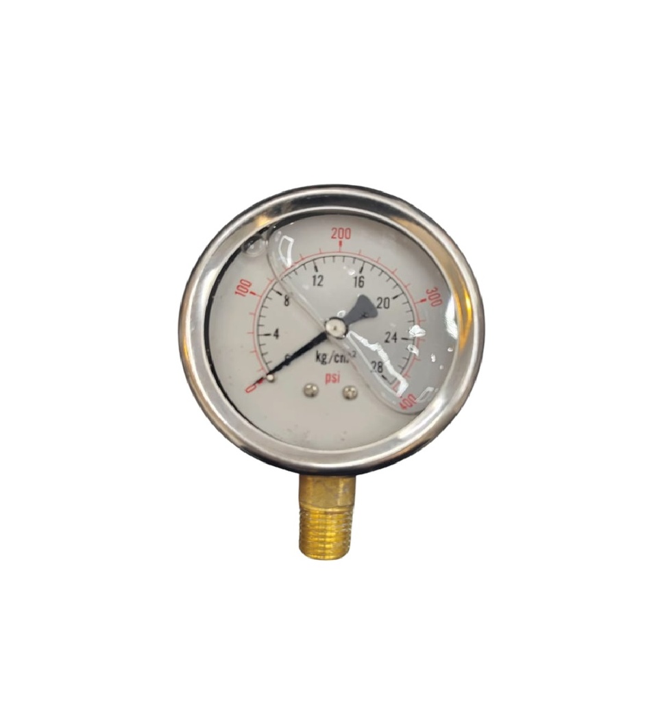 MANOMETRO DE GLICERINA 2 1/2" DE 0 - 400 PSI / 0 - 28 KG/CM2 CONECTOR 12MM REF. 202128 MARCA NUSAC