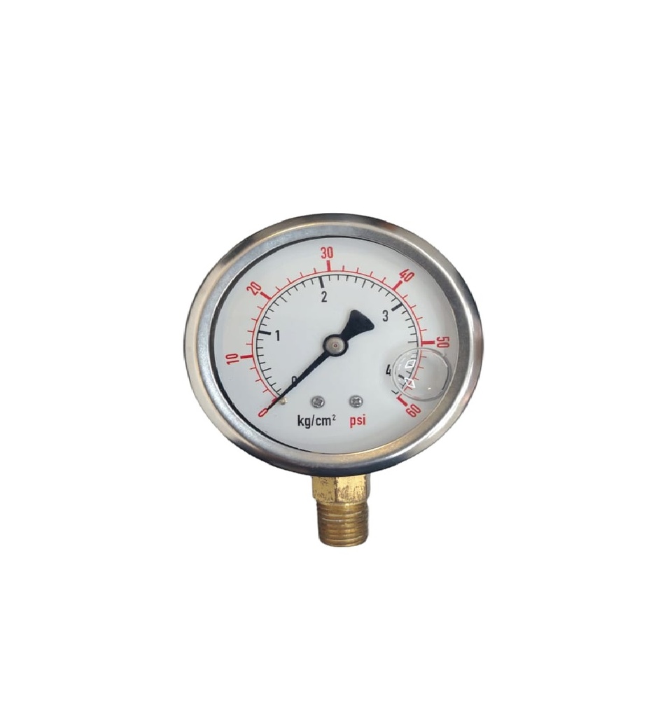 MANOMETRO DE GLICERINA 2 1/2" DE 0 - 60 PSI / 0 - 4.20 KG/CM2 CONECTOR 12MM REF. 202108 MARCA NUSAC