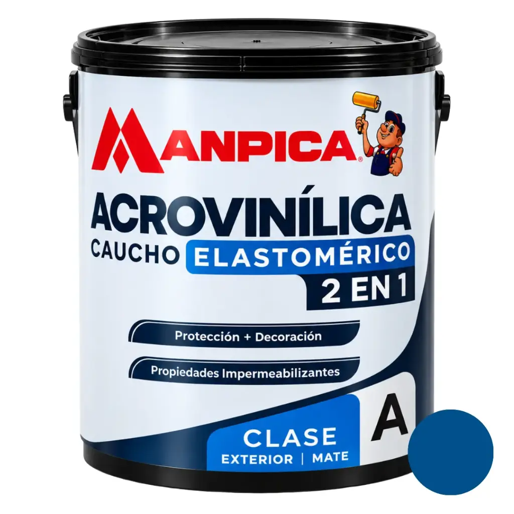 PINTURA DE CAUCHO ACROVINILICA ELASTOMERICA EXTERIOR 2EN1 GL AZUL PROFUNDO CEA-434-10 MARCA MANPICA