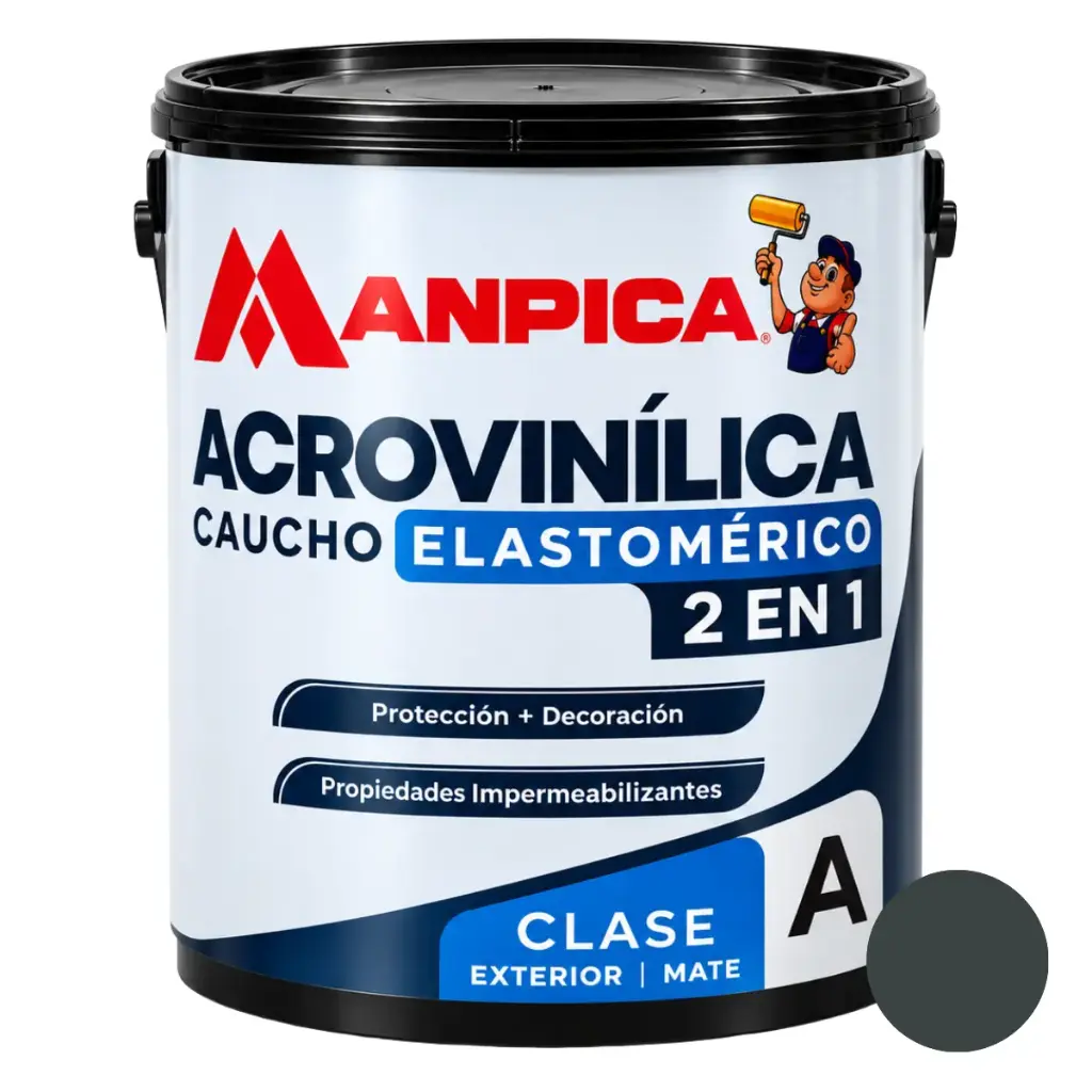 PINTURA DE CAUCHO ACROVINILICA ELASTOMERICA EXTERIOR 1 GL GRIS GRANITO REF. CEA-660-10 MARCA MANPICA