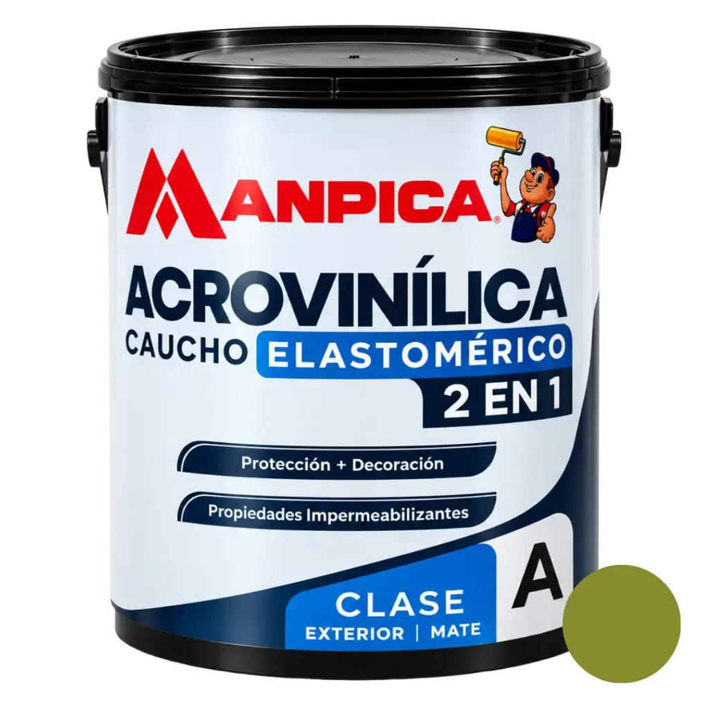 PINTURA DE CAUCHO ACROVINILICA ELASTOMERICA EXTERIOR 1 GL OLIVO REF. CEA-503-10 MARCA MANPICA
