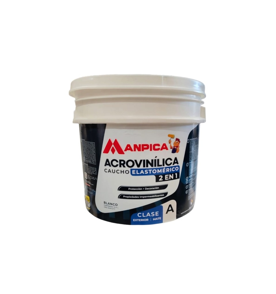 PINTURA DE CAUCHO ACROVINILICA ELASTOMERICA EXTERIOR 4 GL BLANCO REF. CEA-100-40 MARCA MANPICA