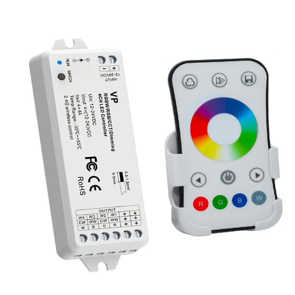 SET DE CONTROLADOR REMOTO INALAMB. P/CINTA LED RGB 12.5A 24 VDC COD.R8-1+V3 COD. LUM12187 HEA LIGHT