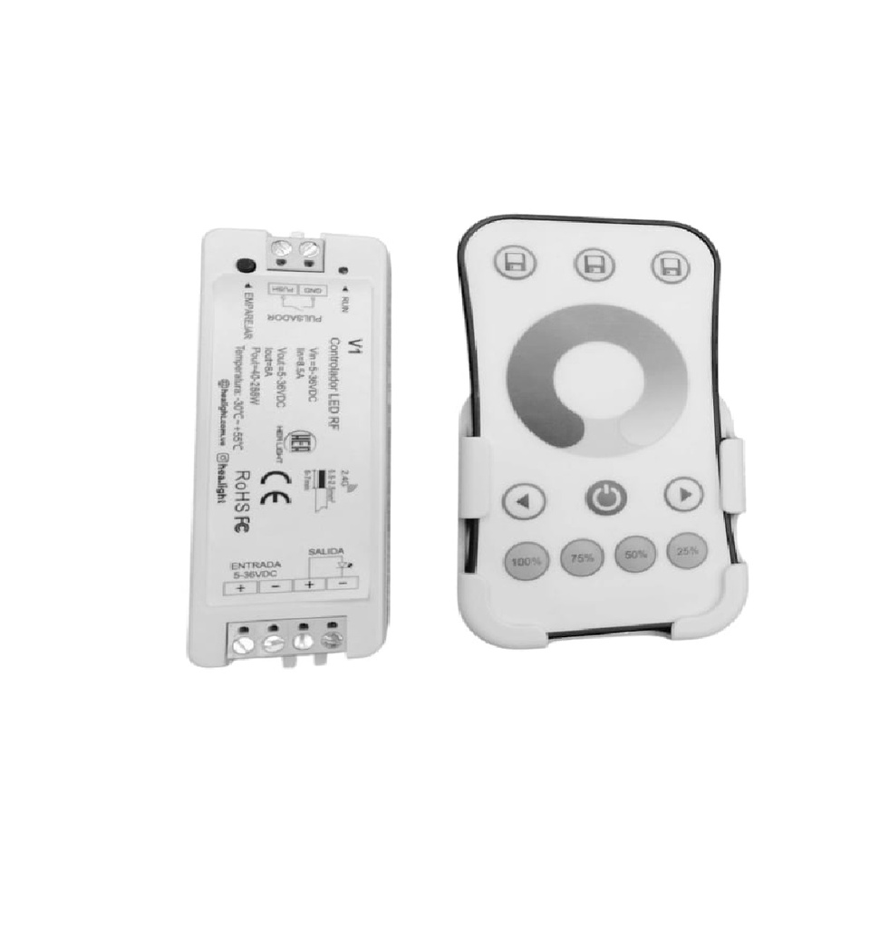 SET DE CONTROLADOR REMOTO INALAMBRICO P/CINTA LED 8 A 5-36 VDC COD. V1+R6+1 COD. LUM12186 HEA LIGHT