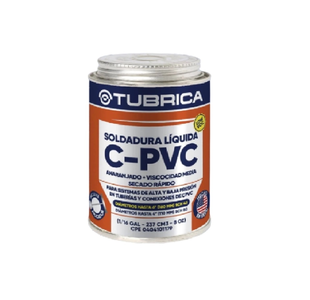SOLDADURA PARA CPVC 1/16 GAL. / 237 ML REF. TU20702 / 22-43-020 / 223586 ( AGUA CALIENTE ) MARCA TUBRICA