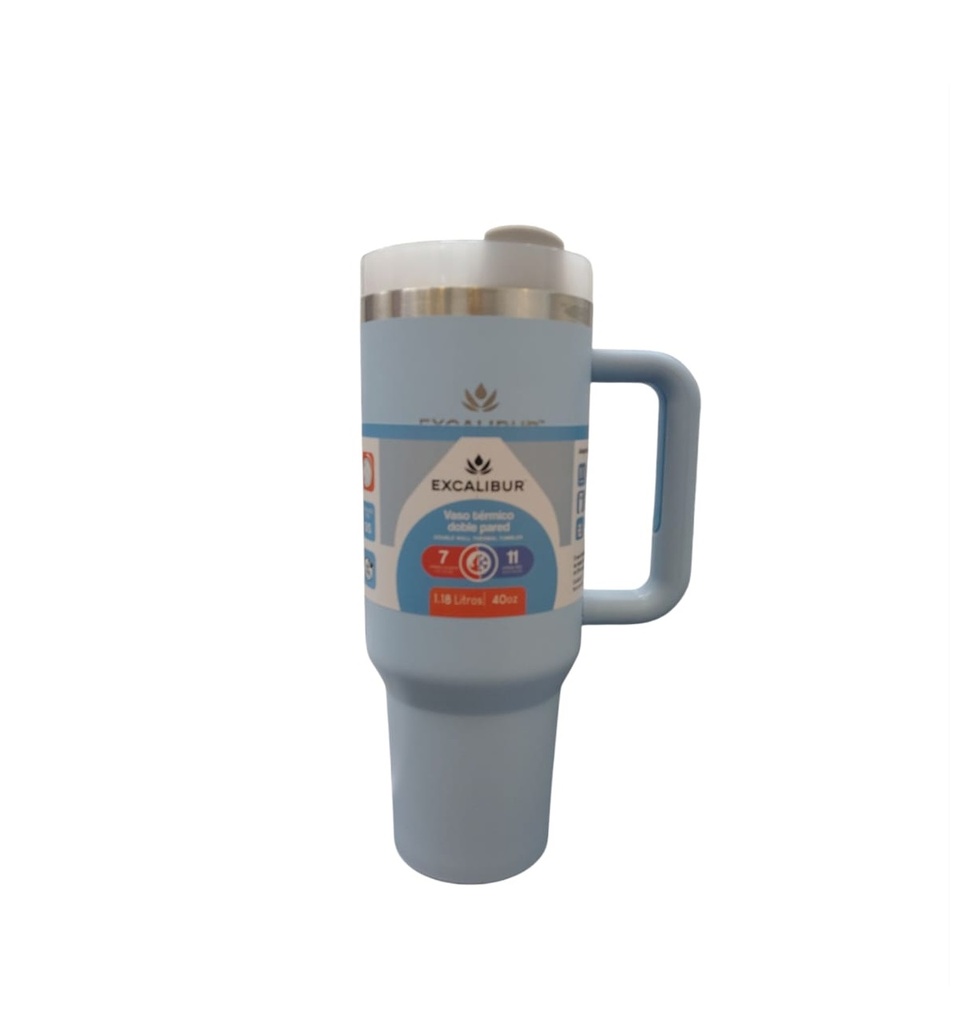 VASO TERMICO DOBLE PARED CON ASA Y PITILLO 1.18 LTS / 40 OZ COLOR AZUL CLARO REF. 002975 EXCALIBUR