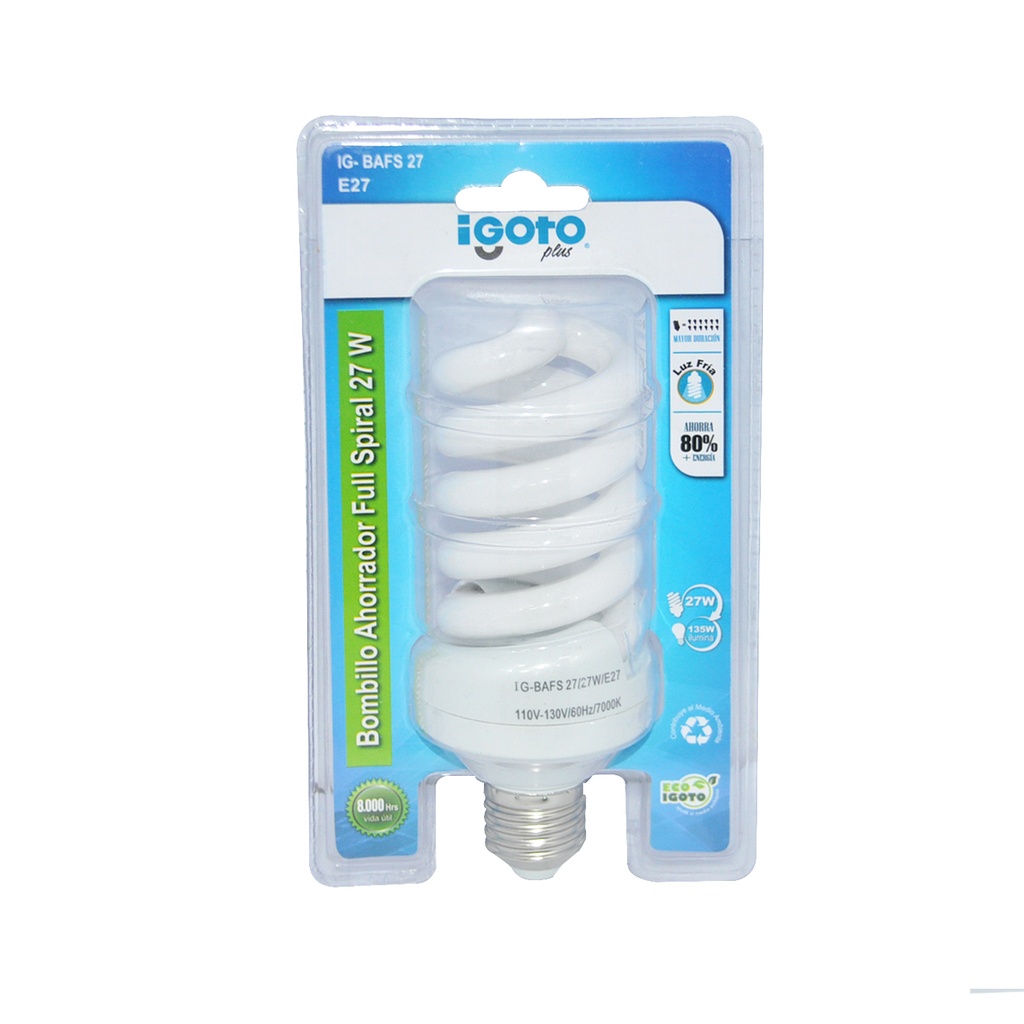 BOMBILLO AHORRADOR FULL ESPIRAL 27 W REF. IG-BAFS 27W MARCA IGOTO