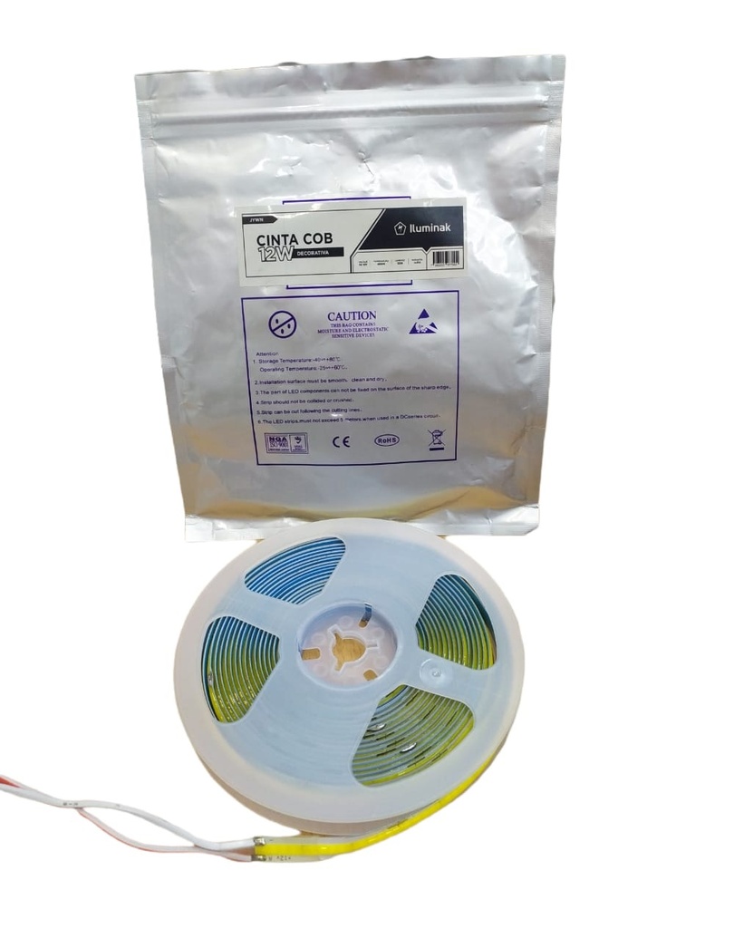 CINTA LED TIPO COB S/PUNTOS 5MTS 12V 4500K 1200LM SIN TRANSF. REF. JYWN/ 077502 MARCA ILUMINAK
