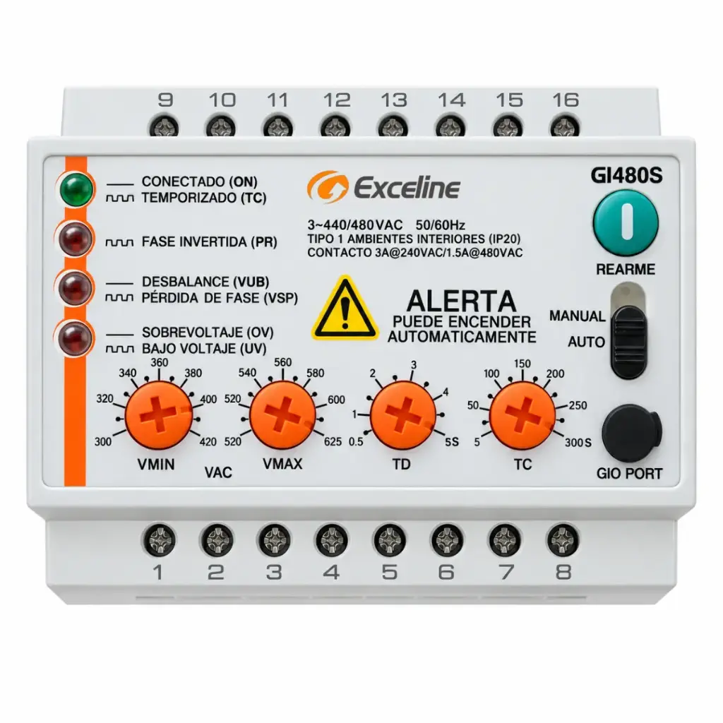 RELE TRIFASICO 440 VAC DE PROTECCION CONTRA FALLAS DE FASE 440 VAC REF. GI+L480S / 002283 EXCELINE